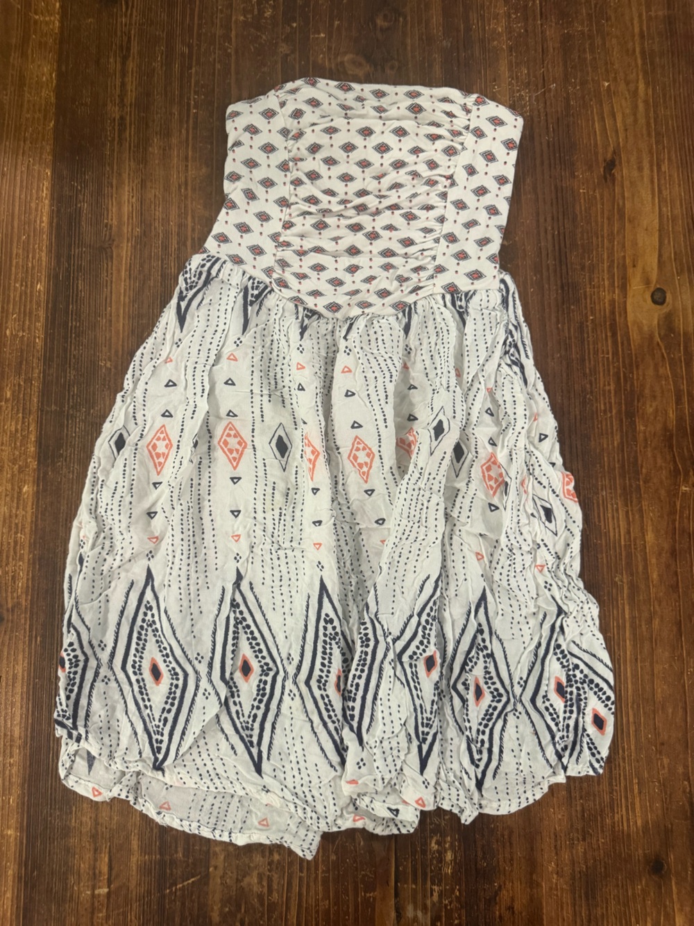Roxy White Maxi Skirt with Navy and Coral Geometric Print